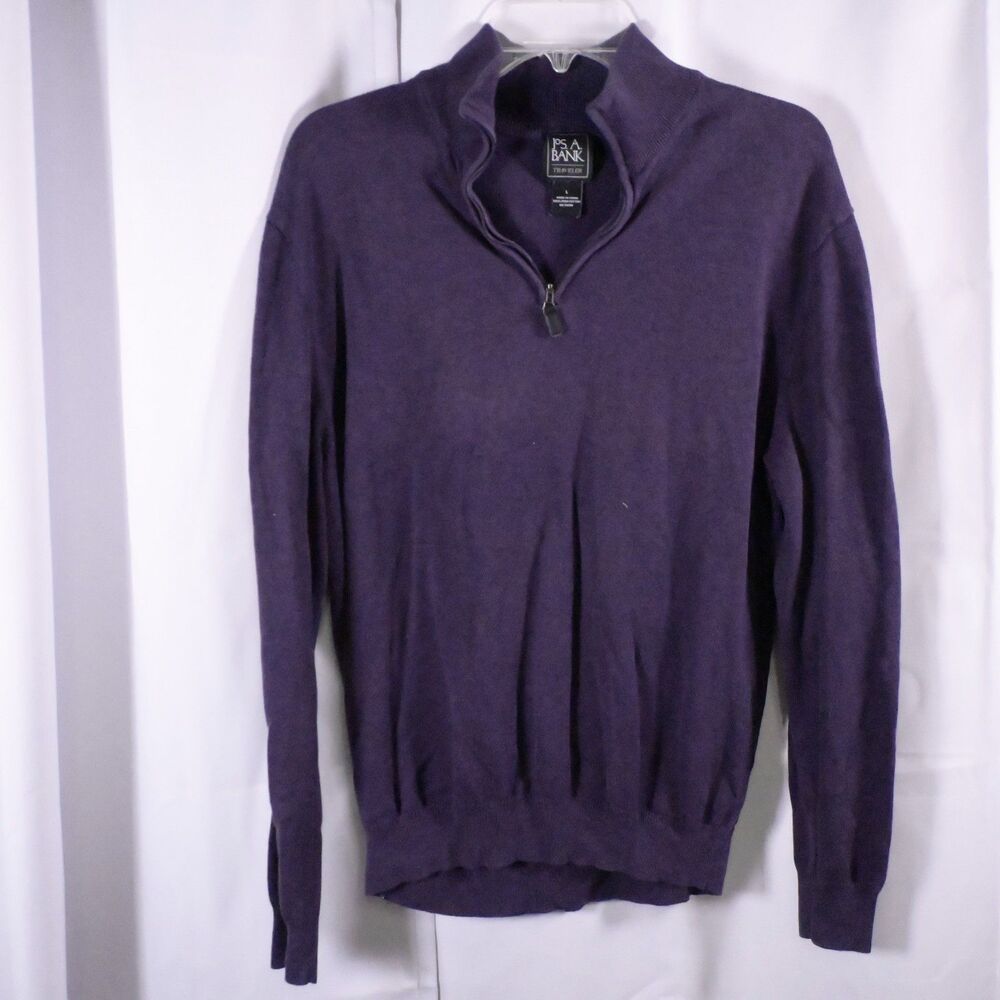 Jos A Bank Traveler Mens Large Purple Pima Cotton 1/4 Zip Sweater Mock Neck‎